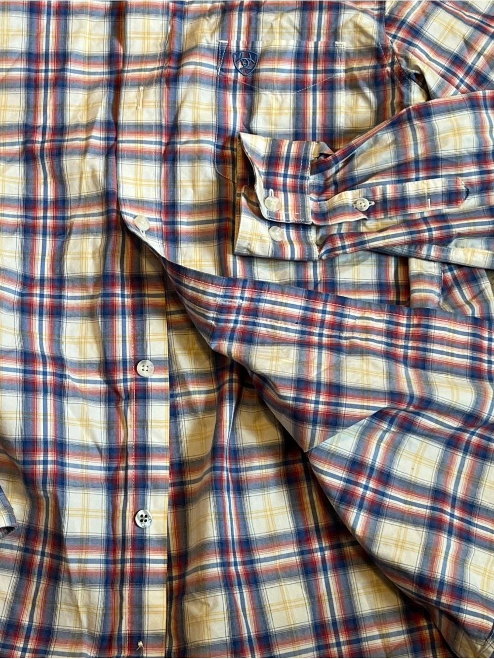 Boys Plaid Button-Down Shirt in White, Blue & Red L